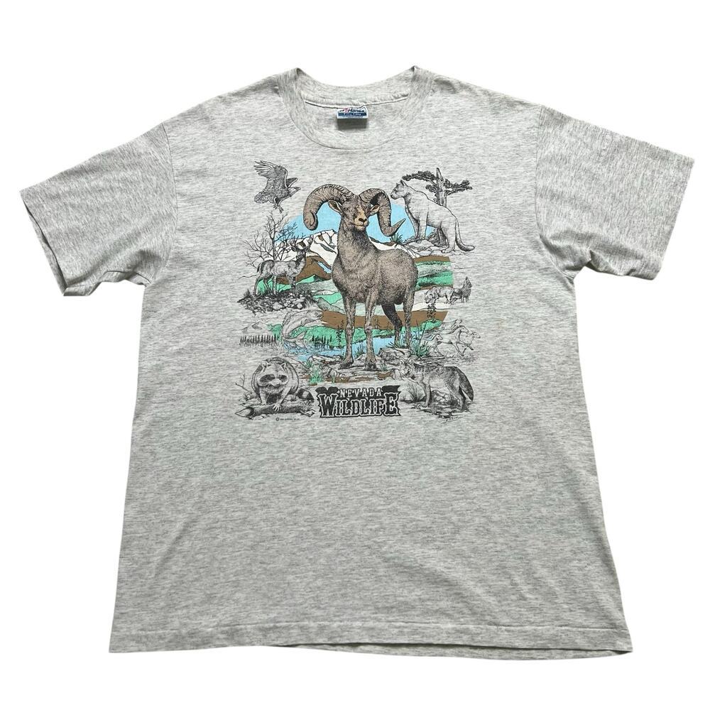 Vintage 90s Nevada Wildlife t-shirt Men Sz Large‎ bighorn sheep animals.